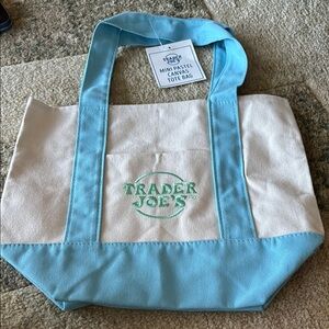NWT Trader Joe’S Blue and Cream Canvas Tote Bag